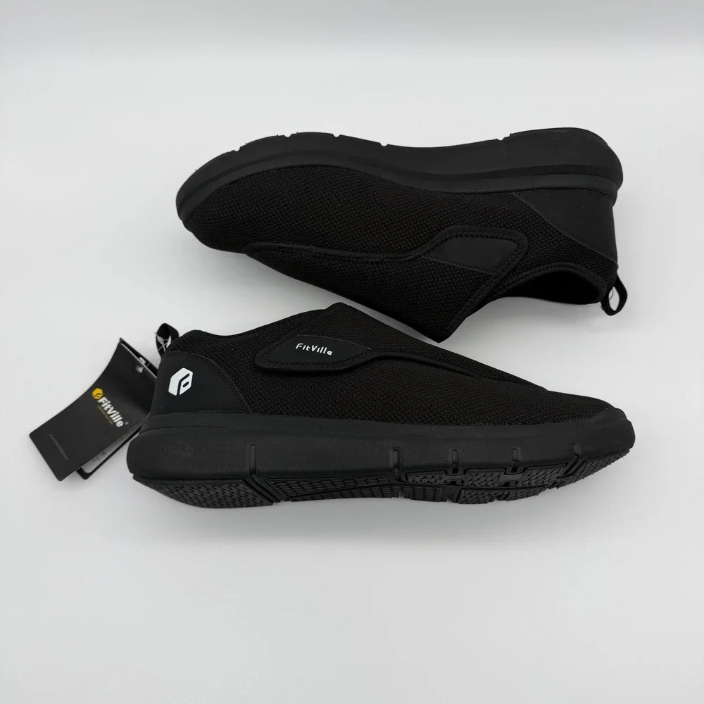 FitVille EasyTop Wings V2 Diabetic Shoes Mens 15EE Wide Black Adjustable Slip-on